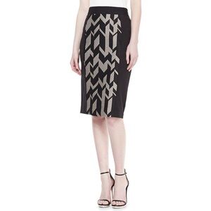 Badgley Mischka 4 Black and Gray Geometric Sparkle Ponte Knee Length Skirt